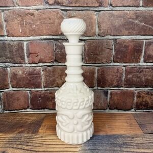 Vintage Jim Beam Milk Glass Decanter Bottle With Cork Stopper Mid-Century MCM